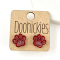 School Spirit Paw Stud Earrings: Red Glitter