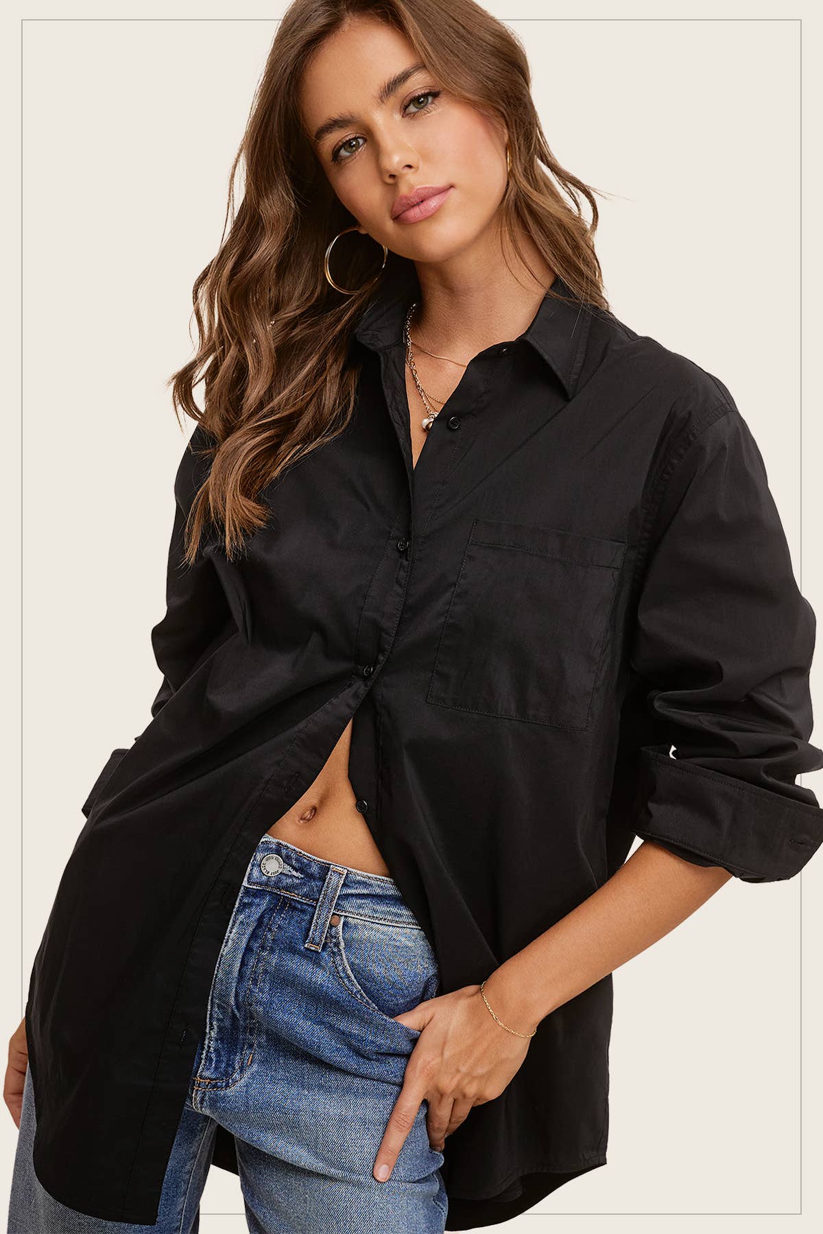 Classic Collared Button Down Poplin Shirts: Midnight