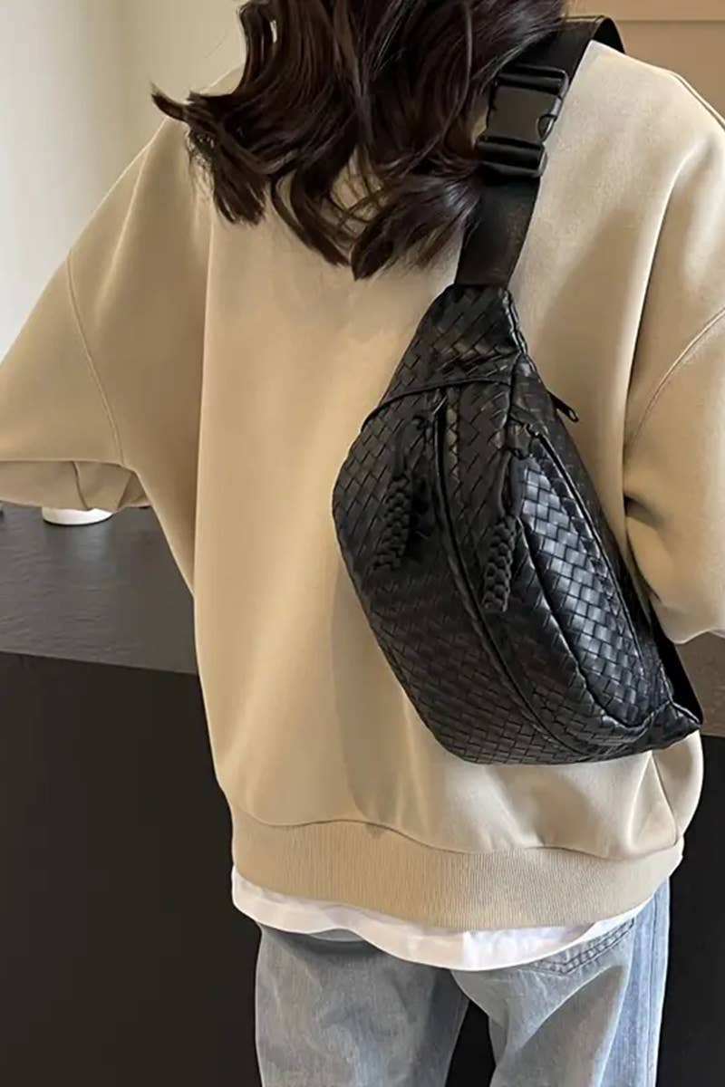 Woven Atlas Crossbody Bum Bag: Black
