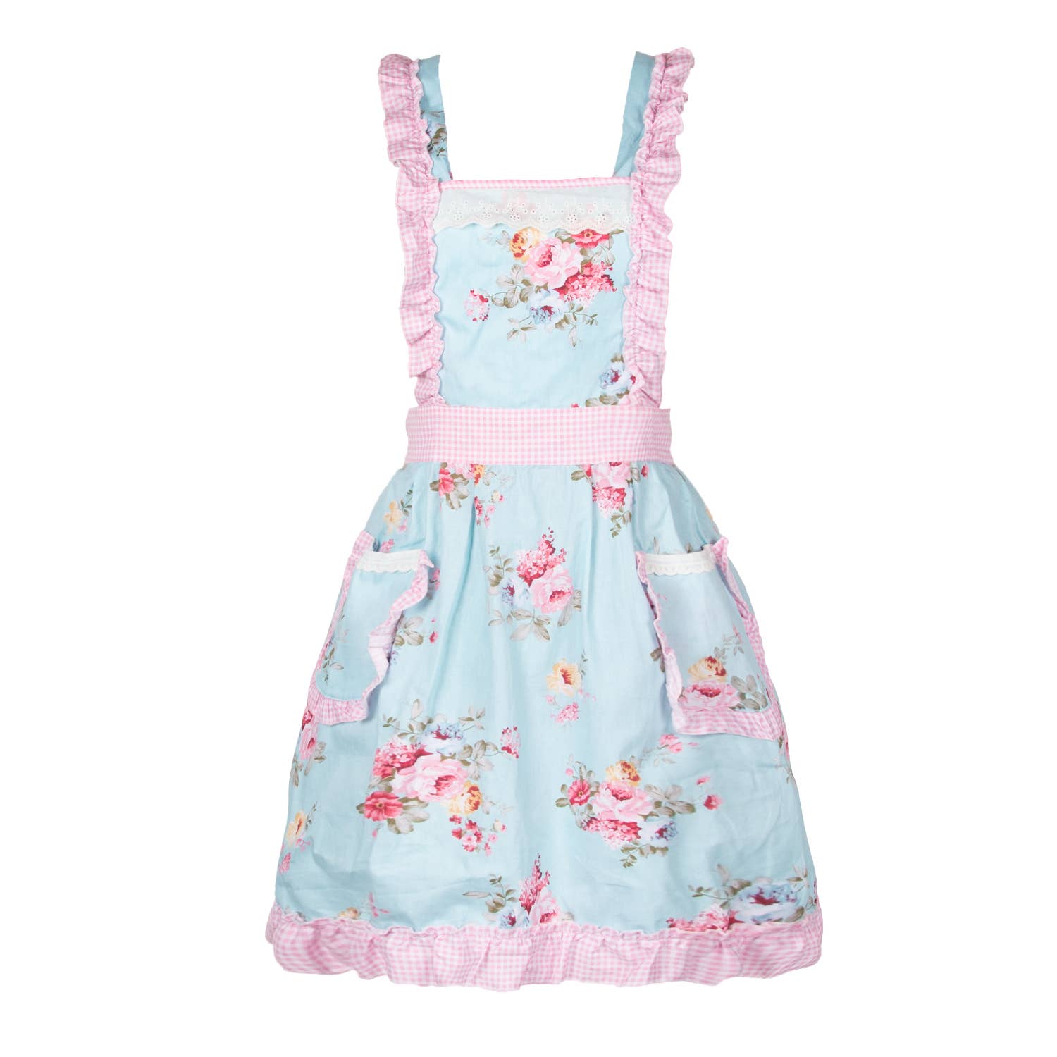 Apron With Pockets: Blue/Pink