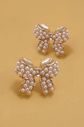 Mini Pearl Bow Gold Earrings: Gold