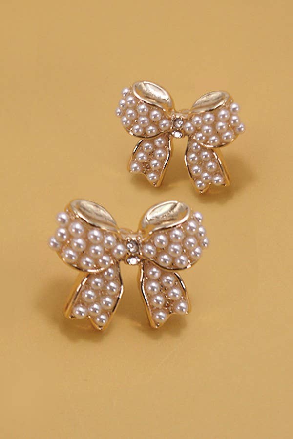 Mini Pearl Bow Gold Earrings: Gold