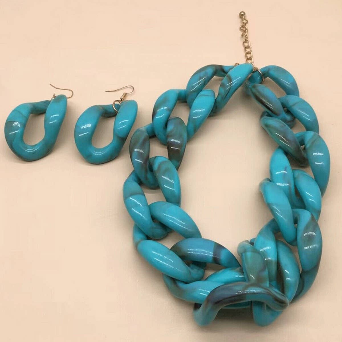 Chain Link Necklace & Earring Set: Blue