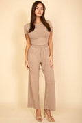 Relaxed Fit Top and Wide-Leg Pants Set: Taupe