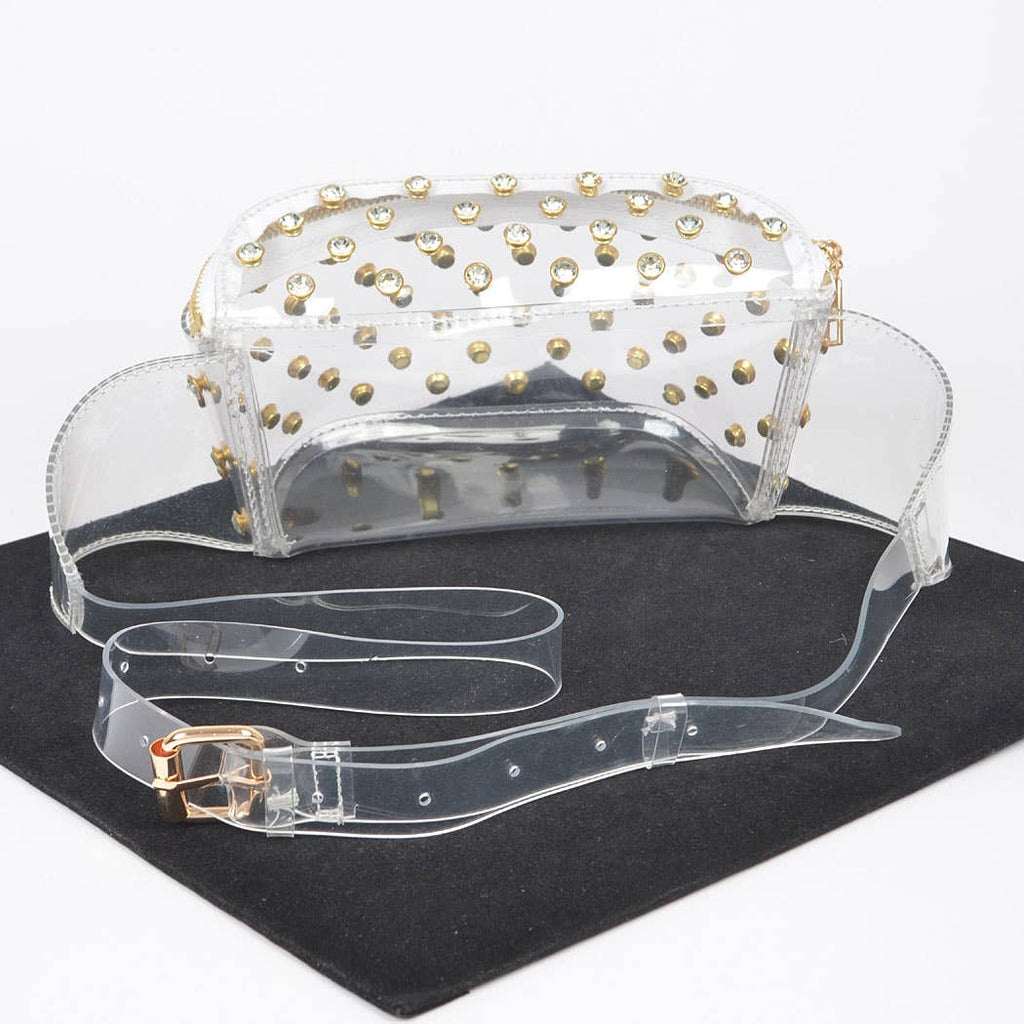 Transparent Rhinestone Studded Fanny Pack: Clear/Silver