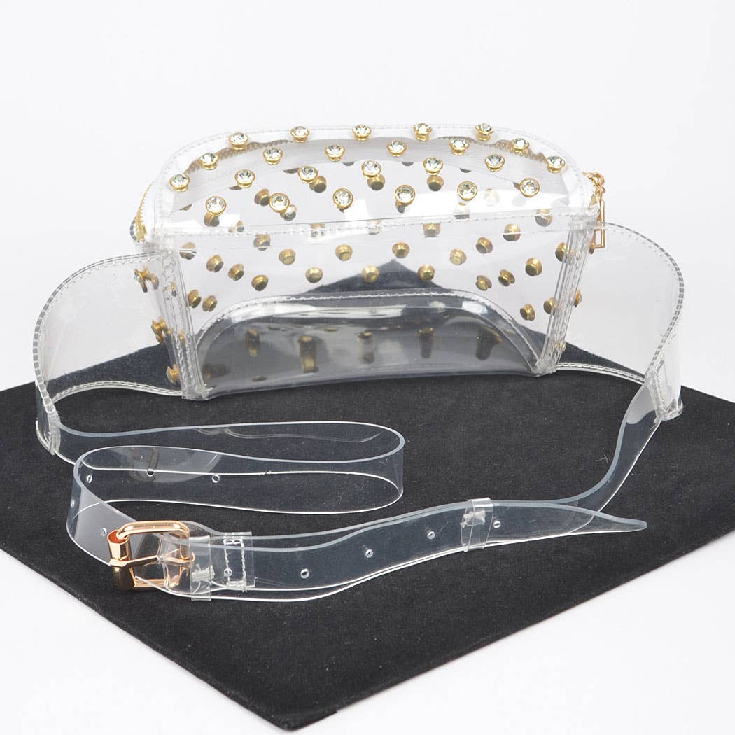 Transparent Rhinestone Studded Fanny Pack: Clear/Silver