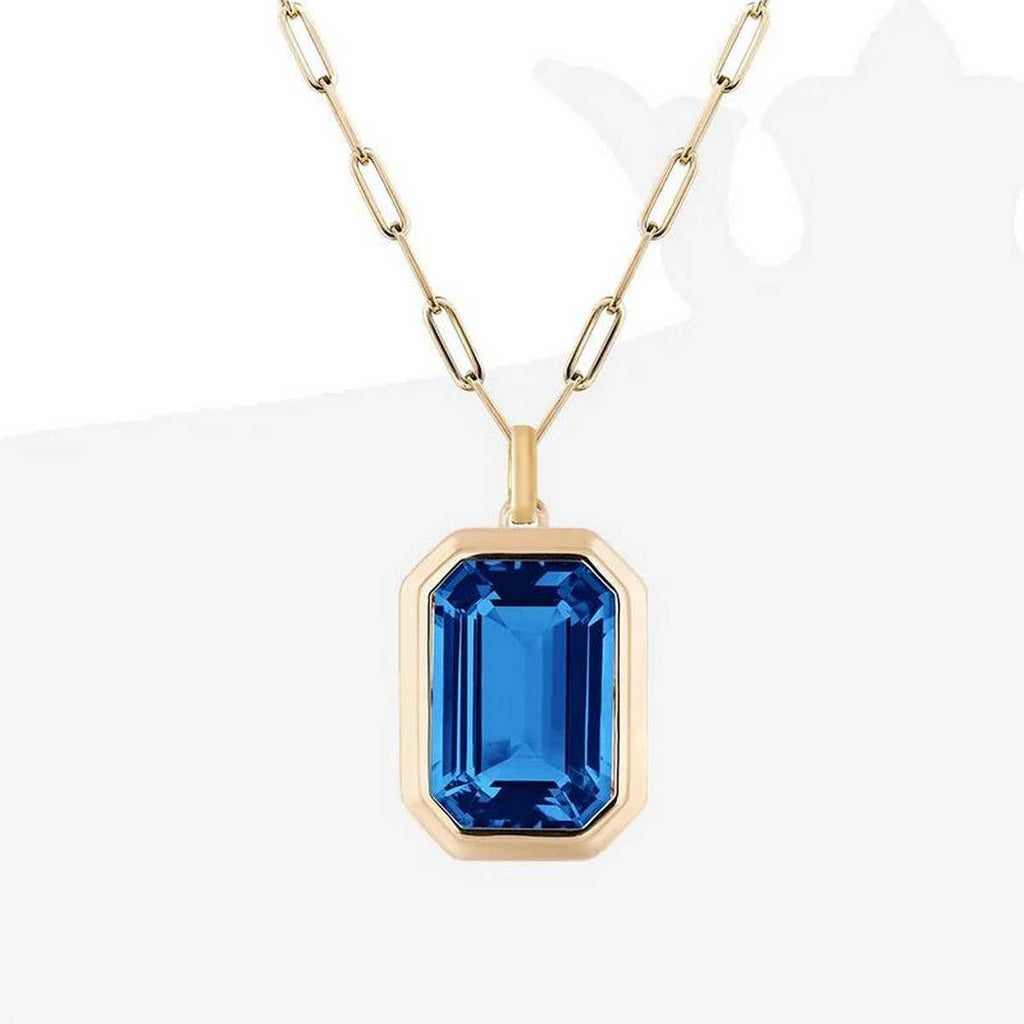 Square Pendant Chain Necklace: Blue