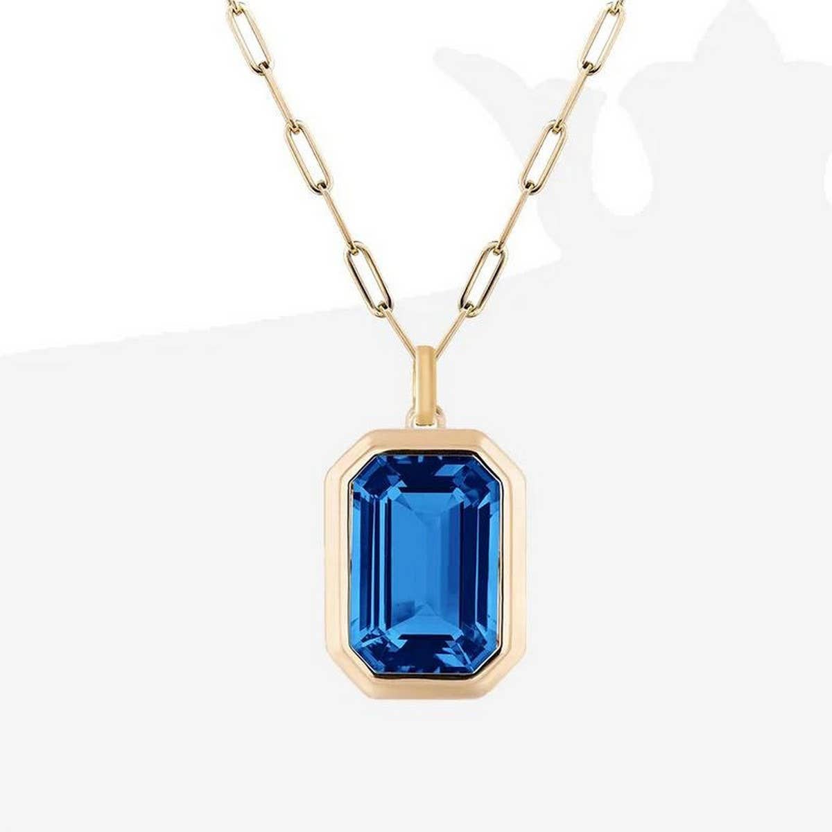 Square Pendant Chain Necklace: Blue