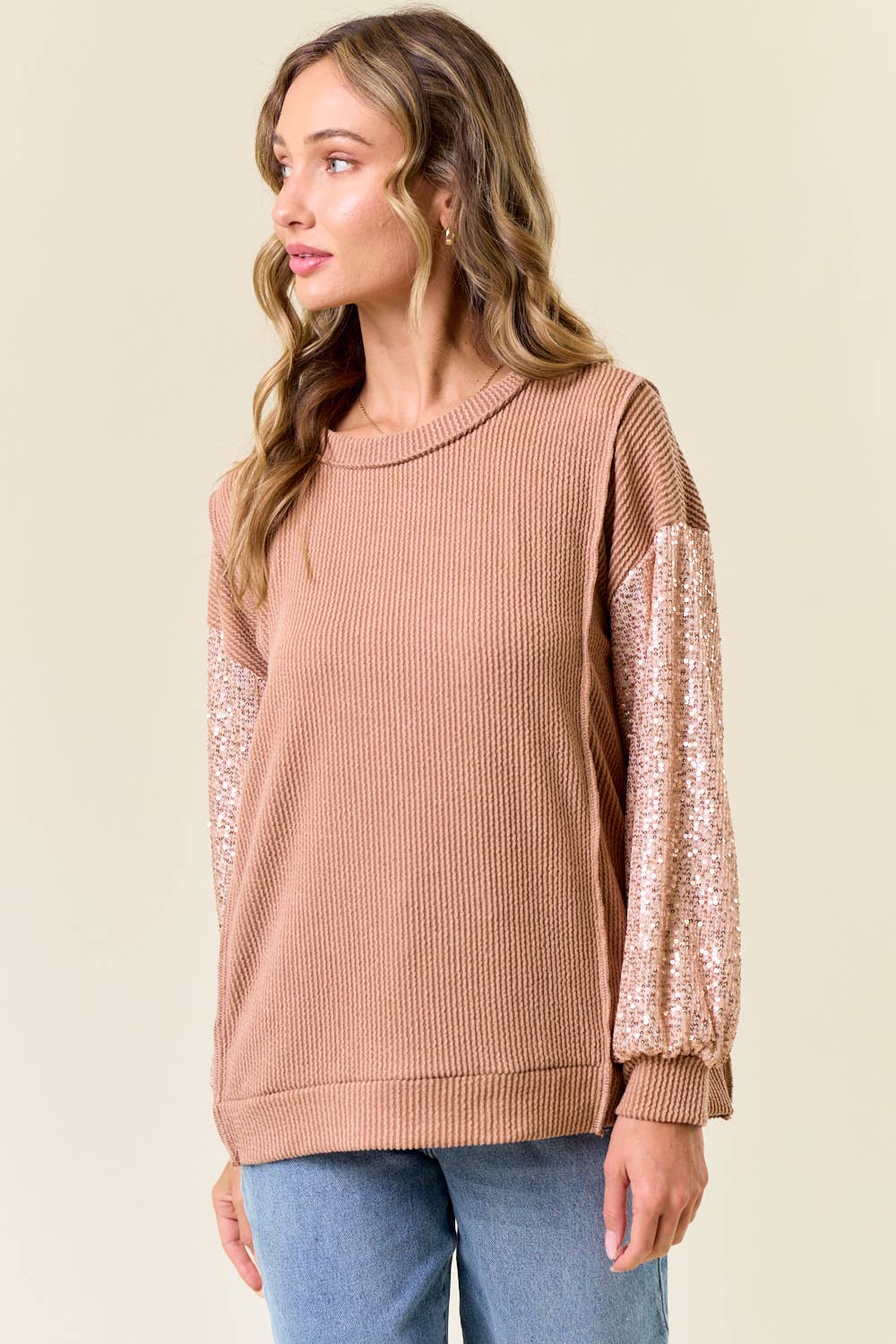 Sara Sequin Top: Peanut Butter