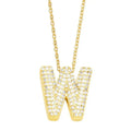 Gold Rhinestone Letter Initial Pendant Necklace: W