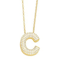 Gold Rhinestone Letter Initial Pendant Necklace: C