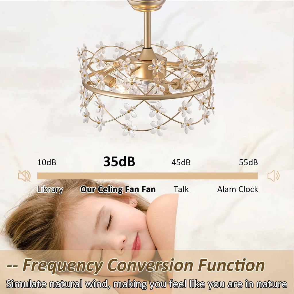 20 Inch Fandelier: Gold Caged Flower Ceiling Fan With Light