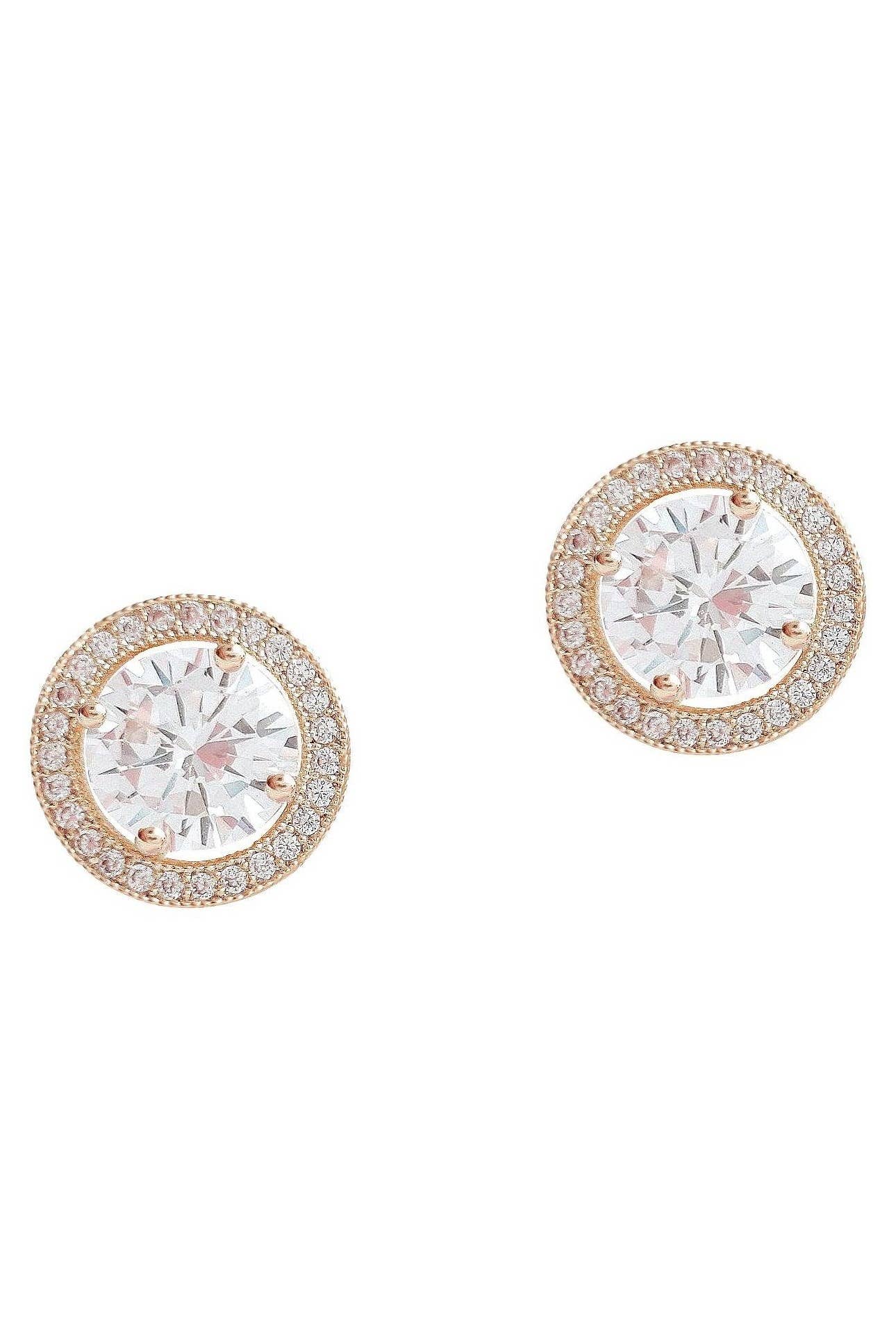 Halo Stud Earrings: Rose Gold-Clear