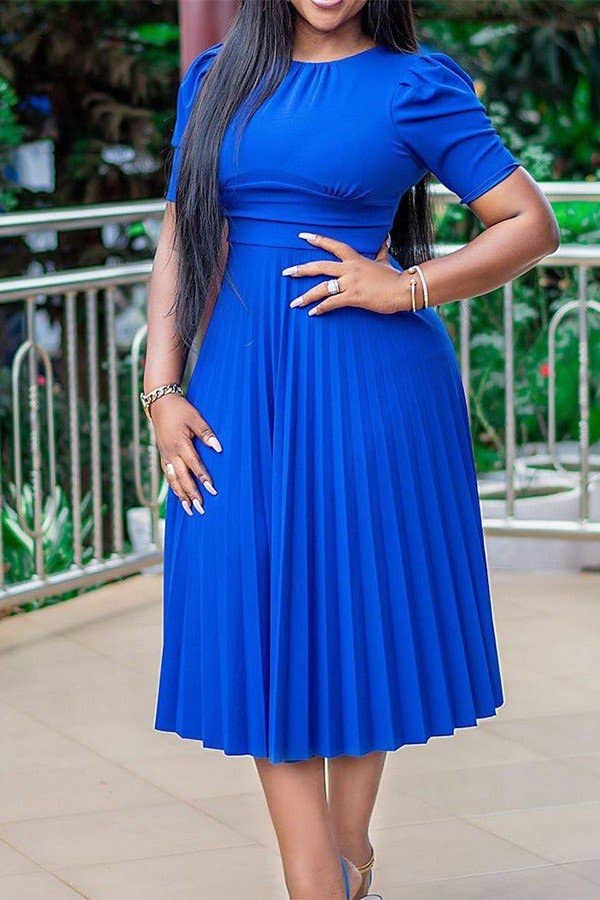 Short Sleeve Plus-Size Dress: Blue