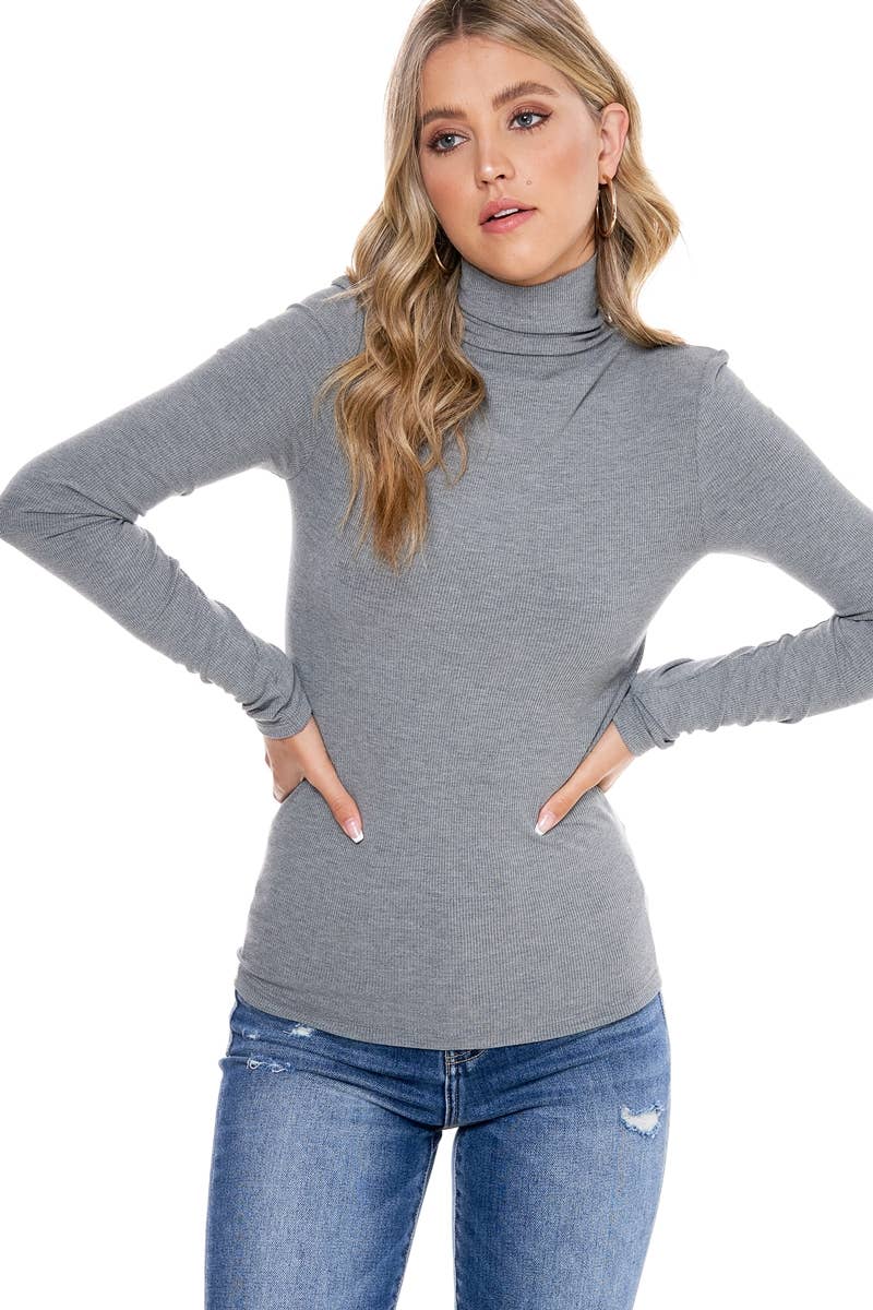 Ribbed Turtle Neck Top: Grey