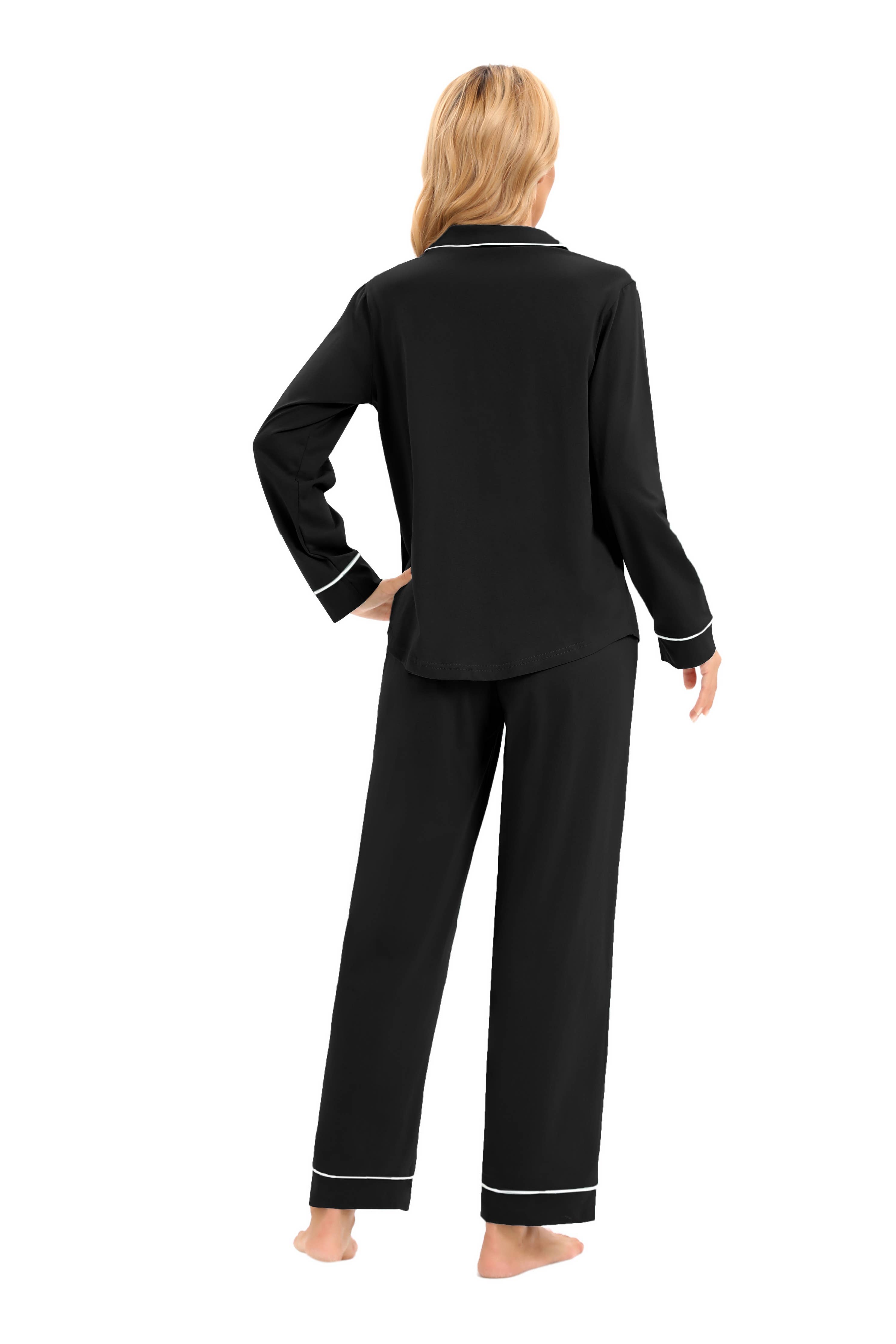 Long Sleeve Pajamas Set: Black