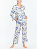 Bow Ribbon Long Sleeve Pajama Set: Blue