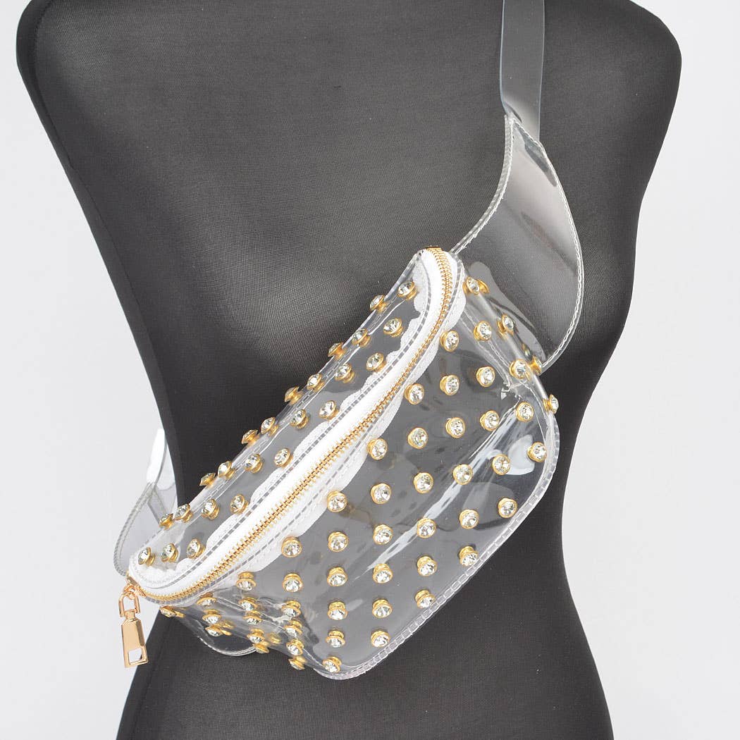 Transparent Rhinestone Studded Fanny Pack: Clear/Gold