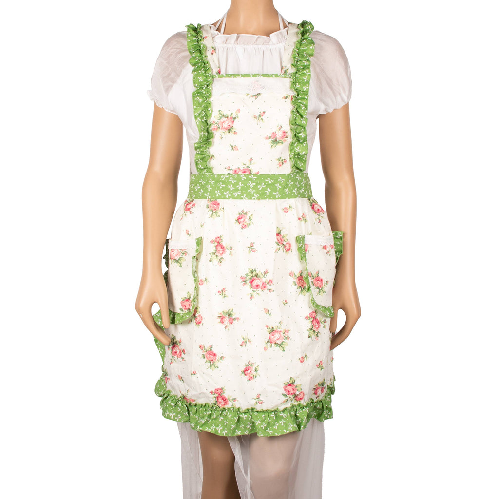 Apron With Pockets: White/Green