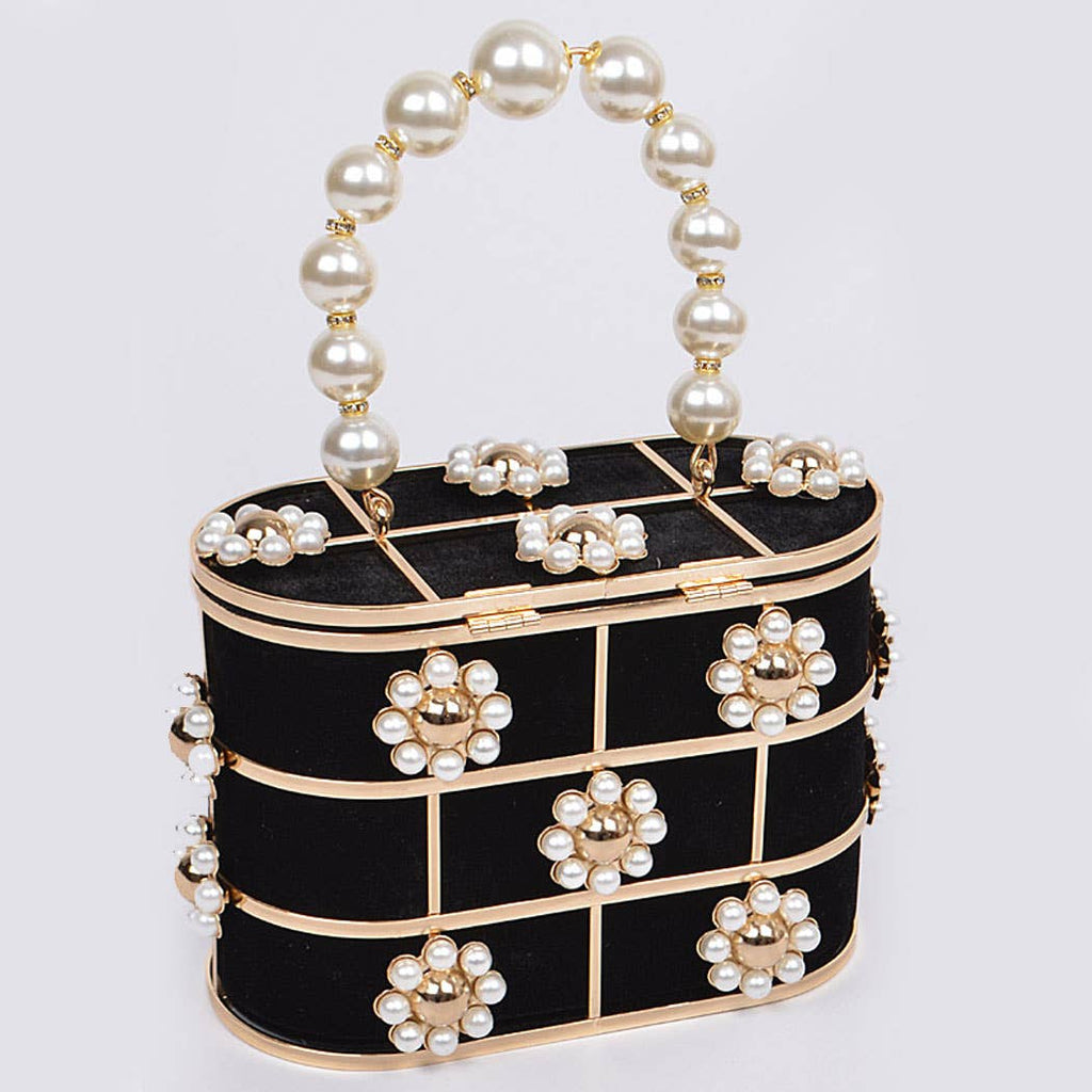 Pearl Flower Bento Bag: Black