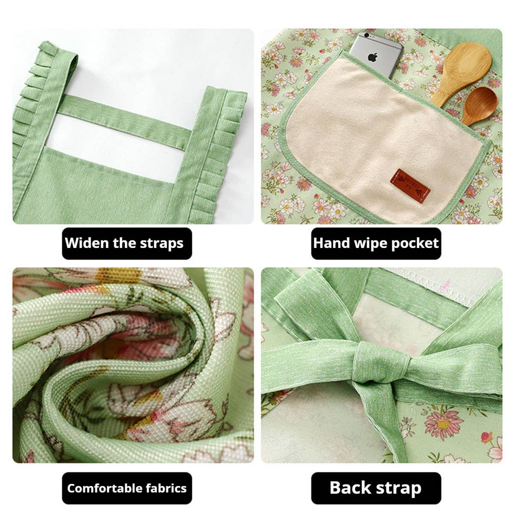 Floral Canvas Apron with Straps: Pink