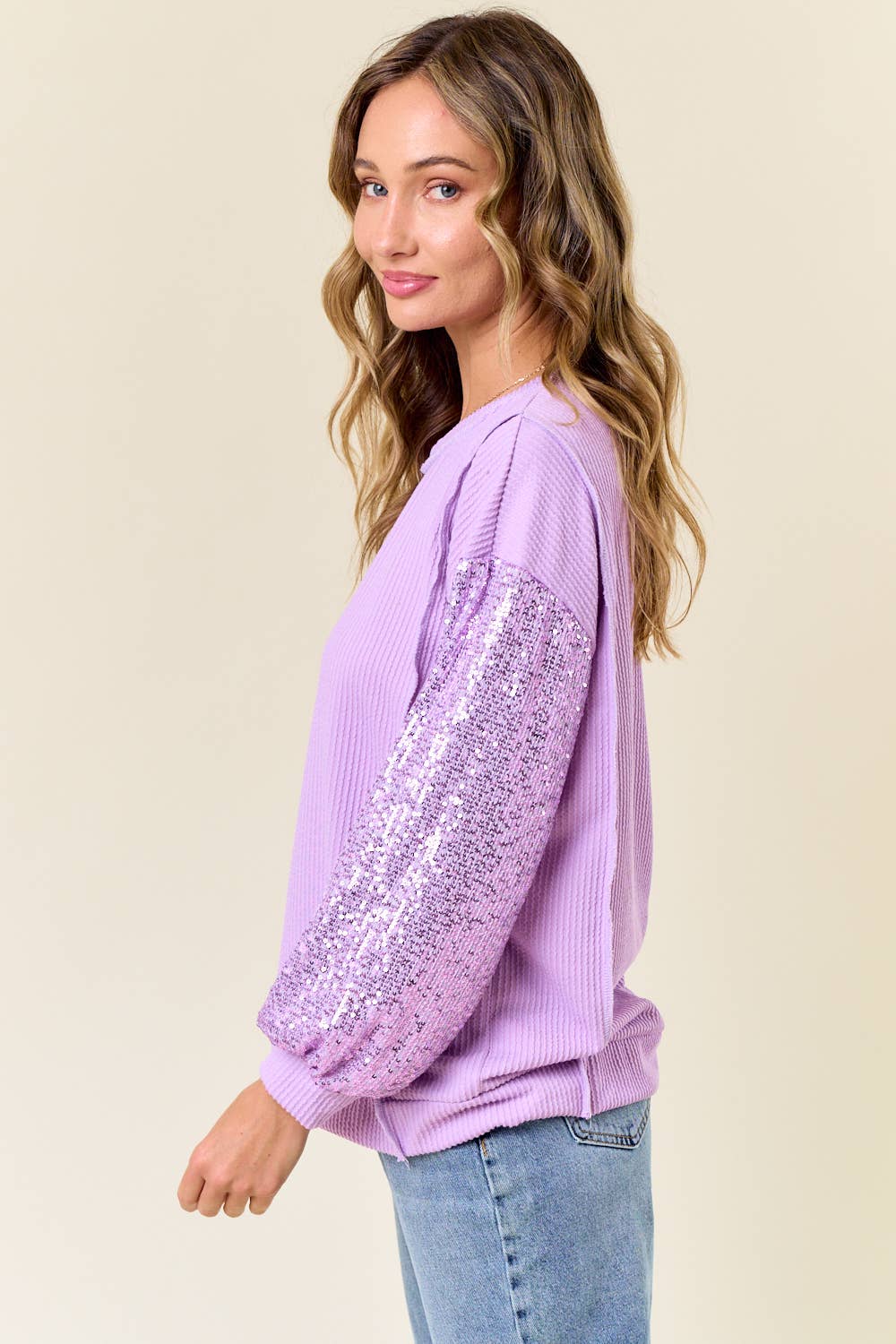 Sara Sequin Top: Lilac