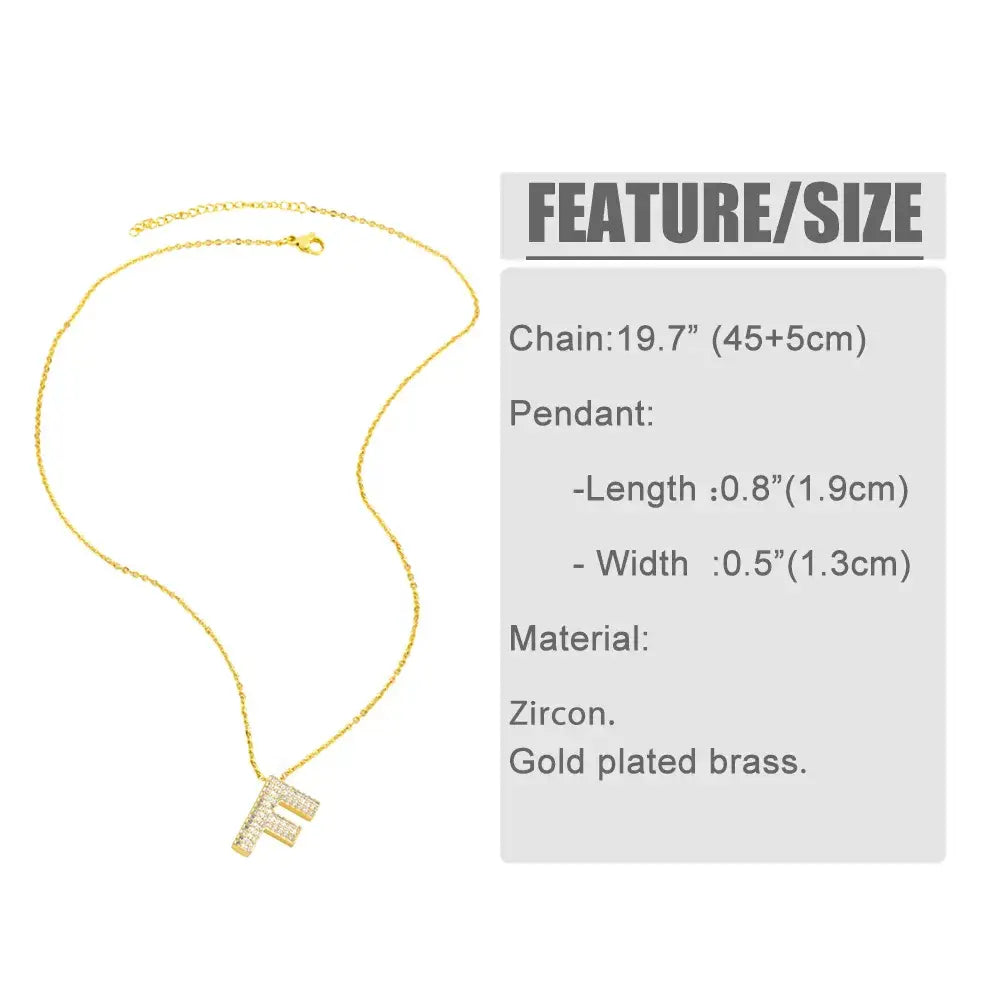 Gold Rhinestone Letter Initial Pendant Necklace: M