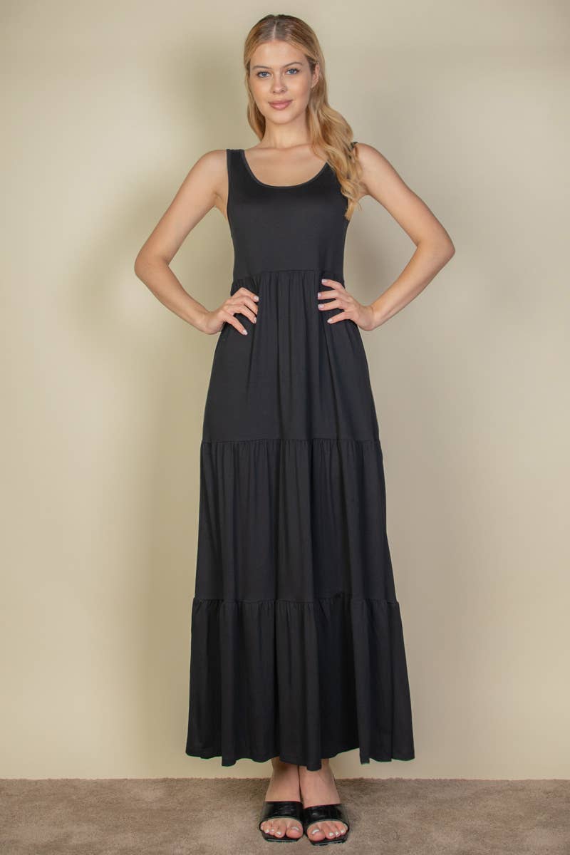Solid Layered Hem Dress: Black