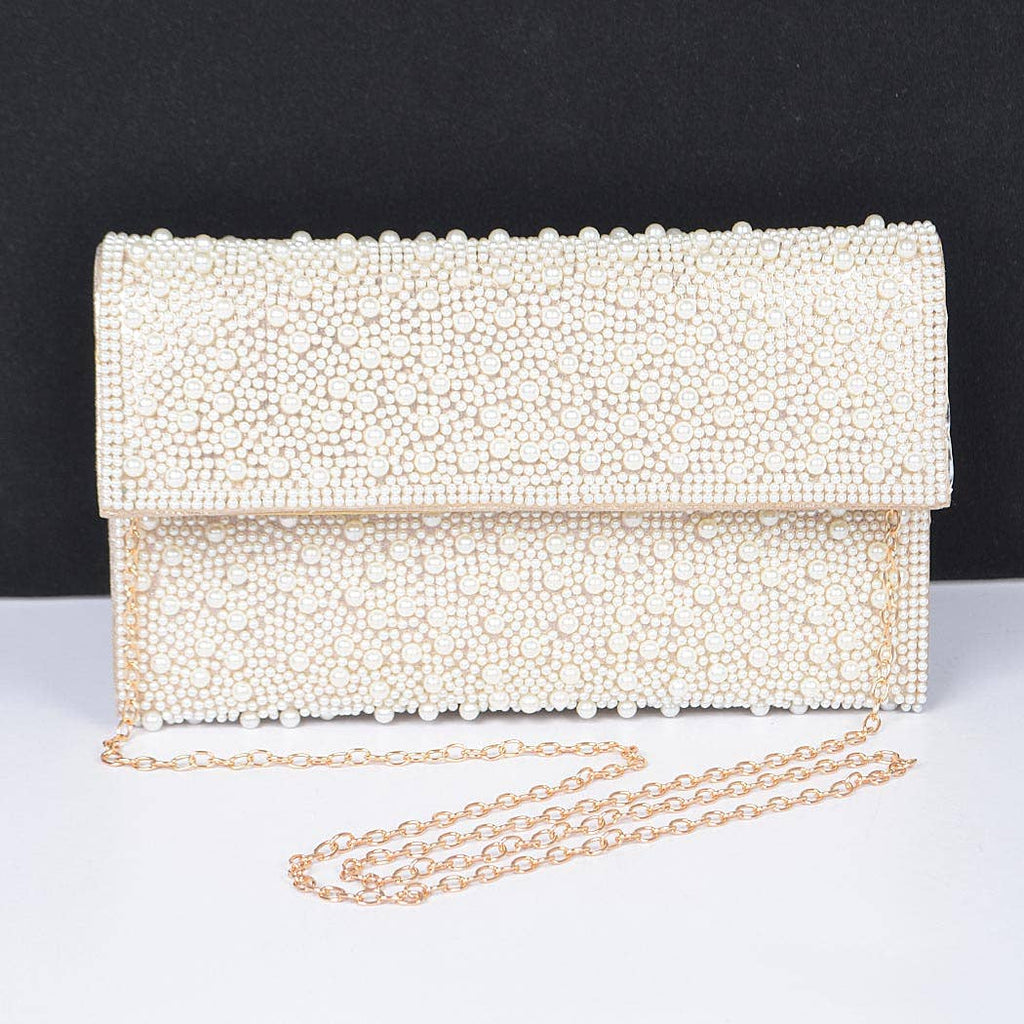 Faux Pearl Party Clutch: Fold Over Clasp