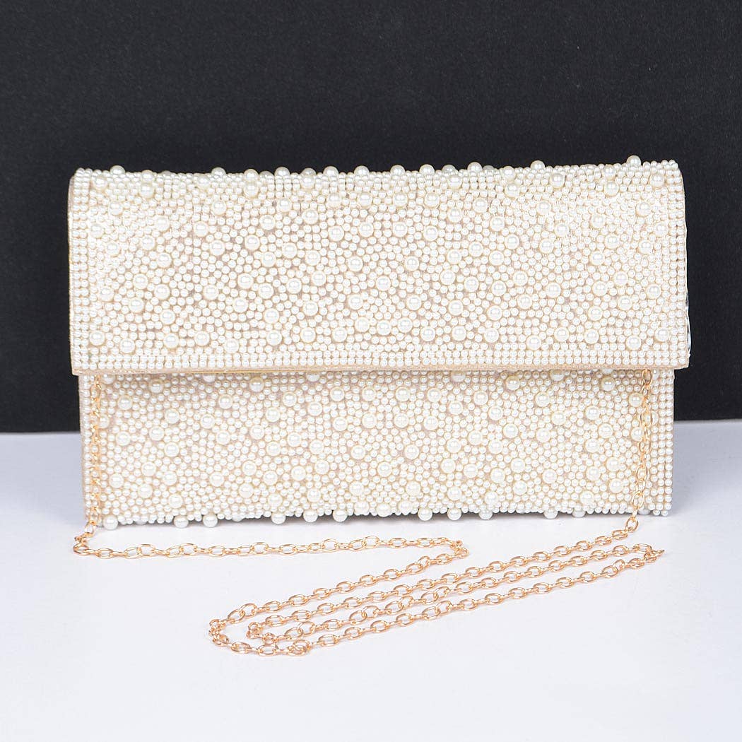 Faux Pearl Party Clutch: Fold Over Clasp