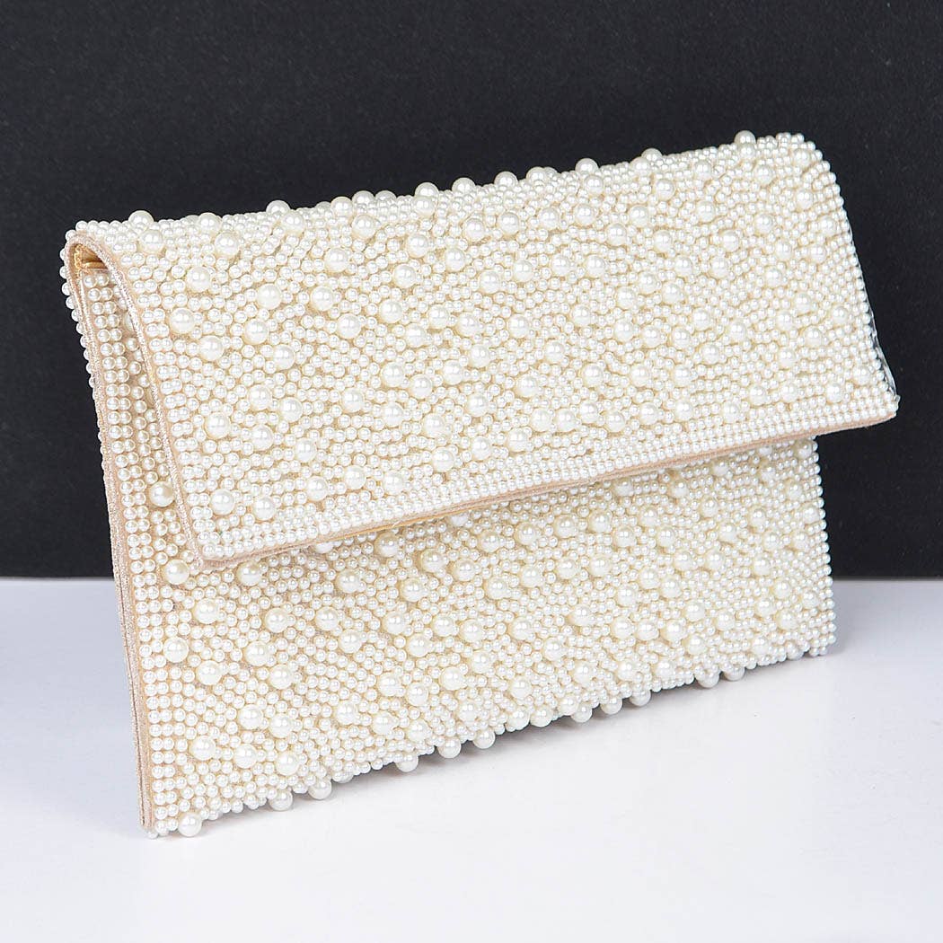 Faux Pearl Party Clutch: Fold Over Clasp