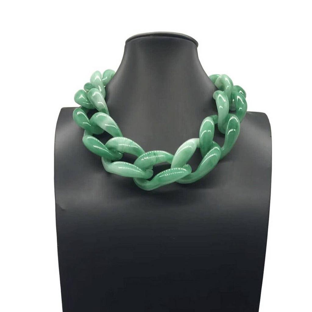 Chain Link Necklace & Earrings Set: Green
