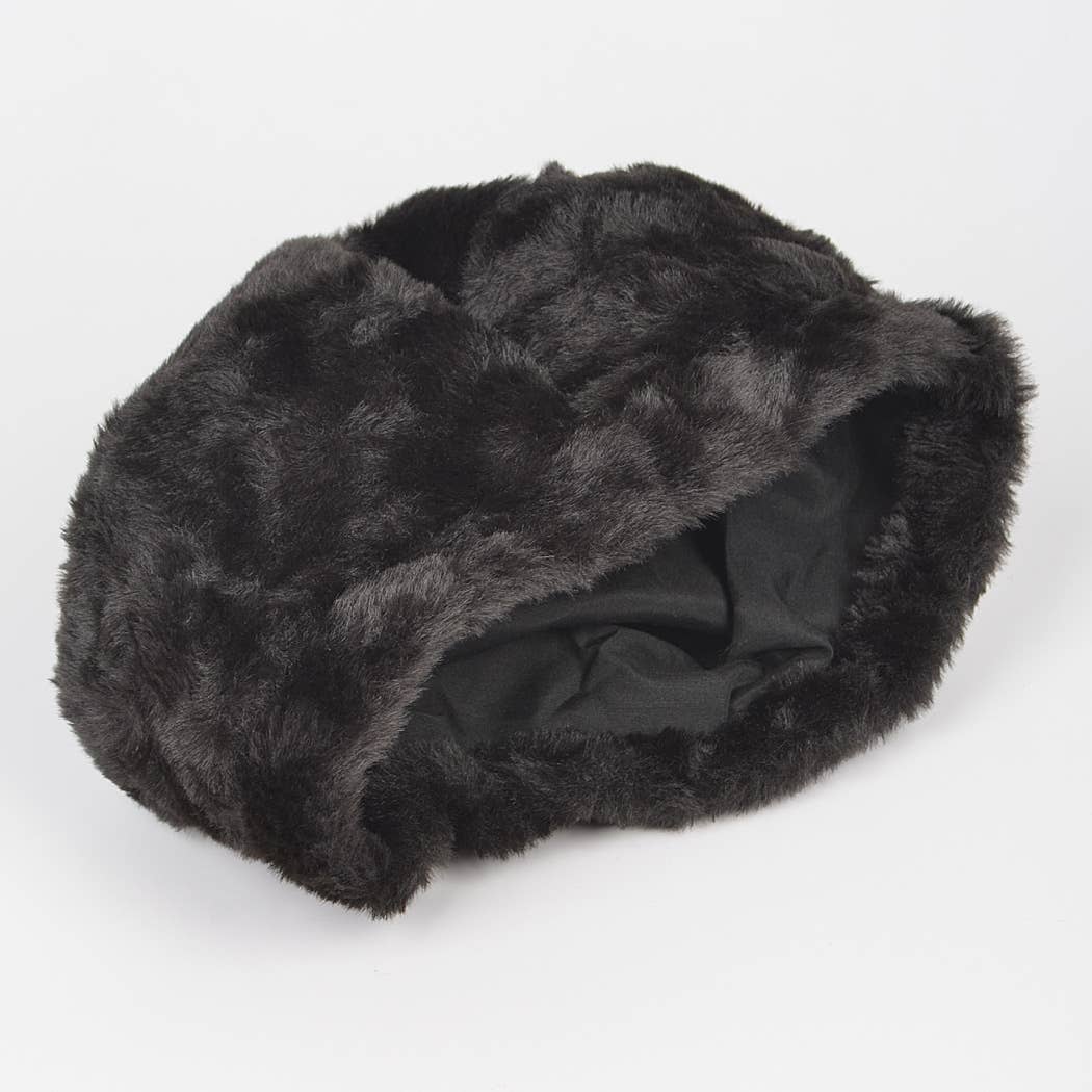 Faux Fur Beret: Black
