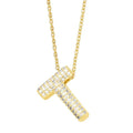 Gold Rhinestone Letter Initial Pendant Necklace: T