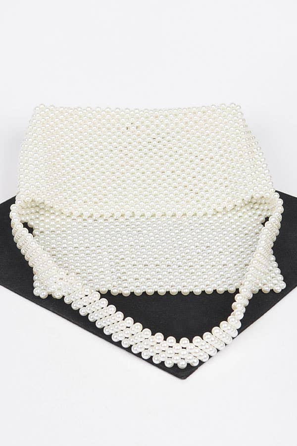 Faux Pearl Bead Flap Shoulder Bag: Cream