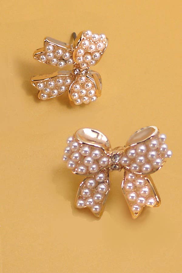 Mini Pearl Bow Gold Earrings: Gold