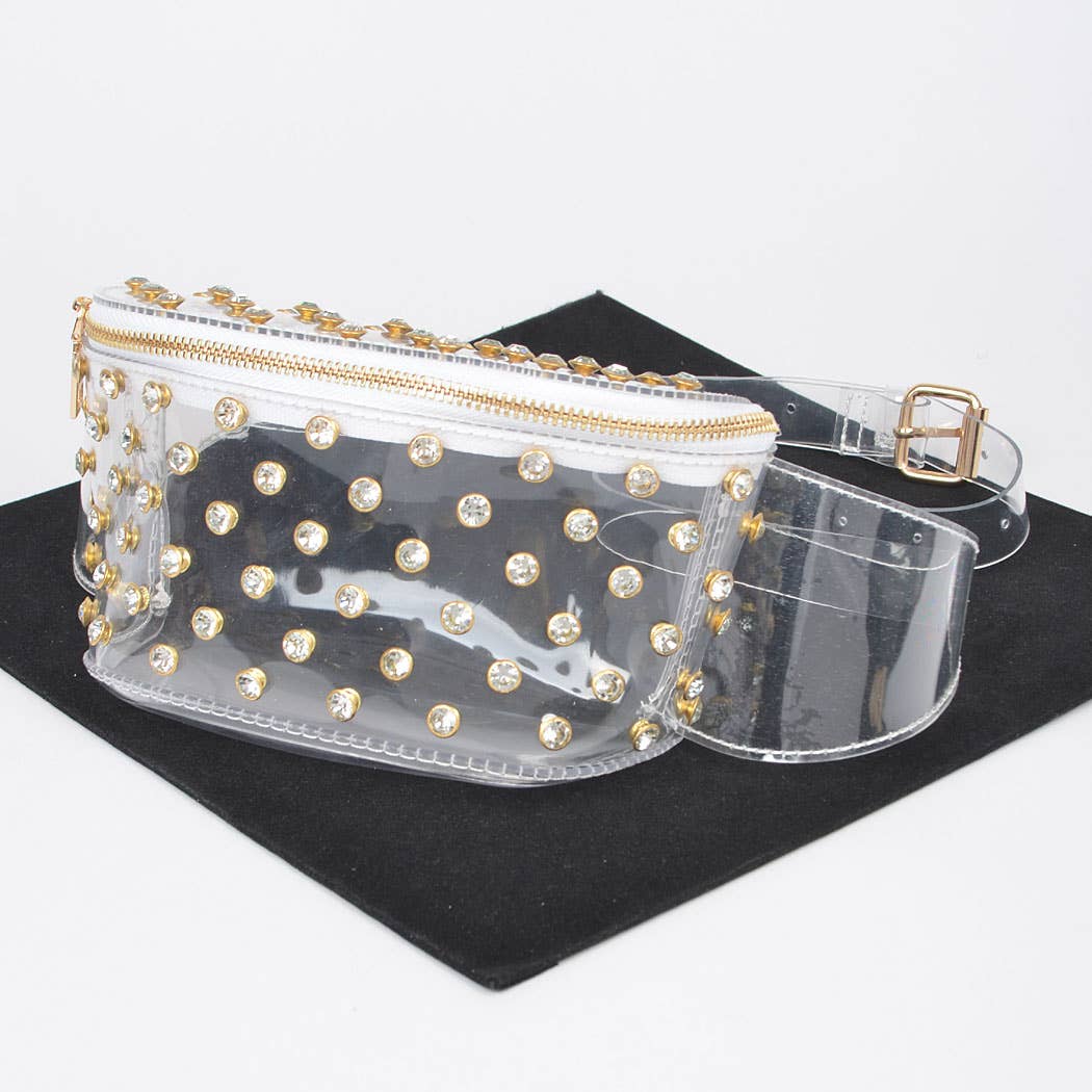 Transparent Rhinestone Studded Fanny Pack: Clear/Gold