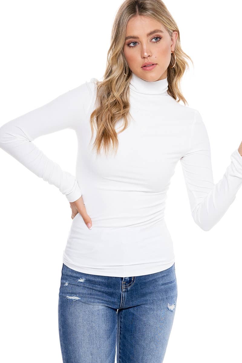 Ribbed Turtle Neck Top: White