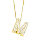 Gold Rhinestone Letter Initial Pendant Necklace: M