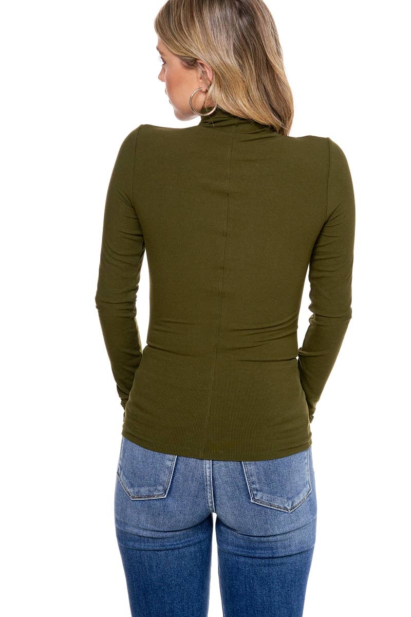Ribbed Turtle Neck Top: Olive