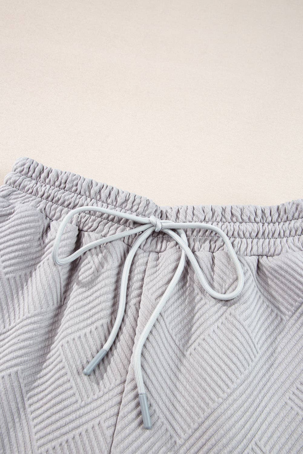 Collared Top and Wide Leg Pants Set: Light Grey