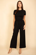 Relaxed Fit Top and Wide-Leg Pants Set: Black