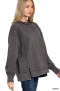 Acid Wash Exposed-seam Fleece Sweatshirt: BLACK