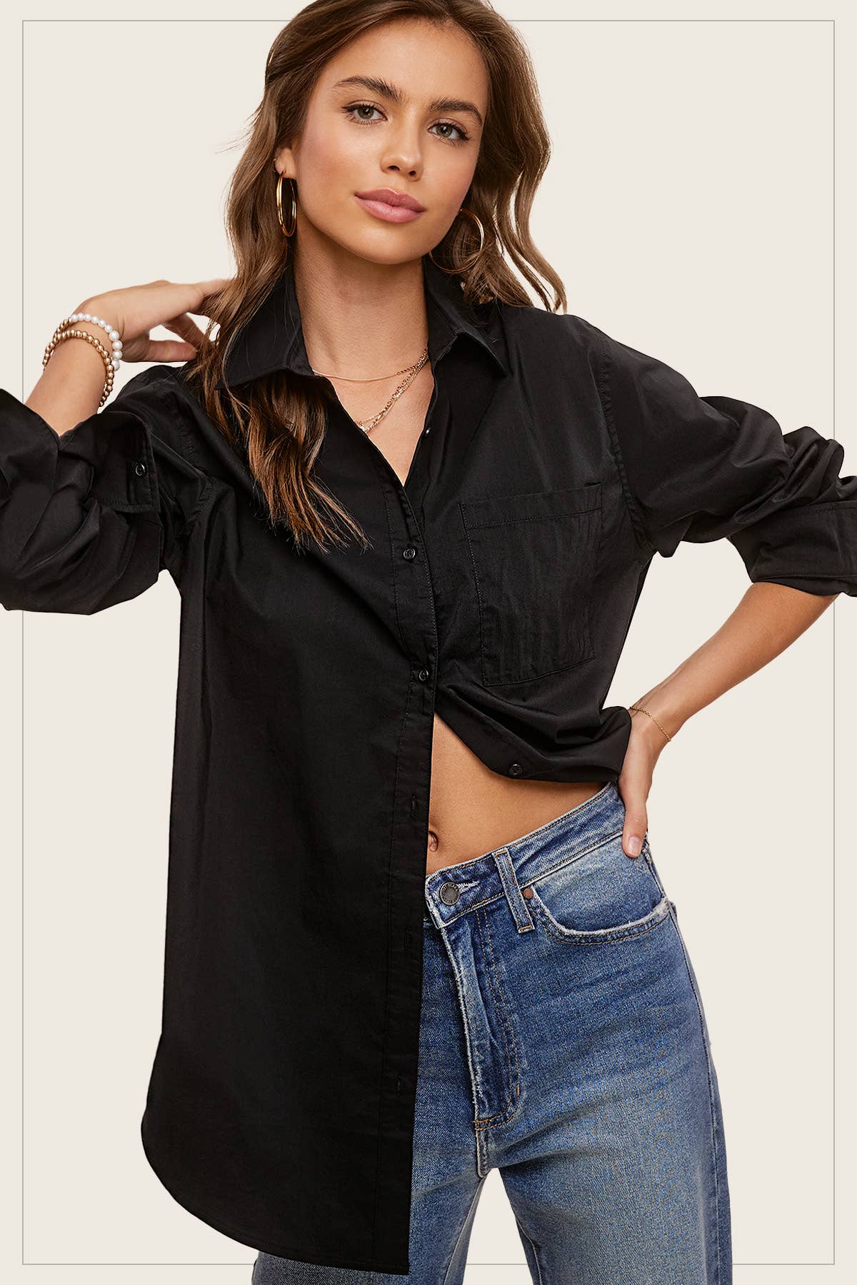 Classic Collared Button Down Poplin Shirts: Midnight