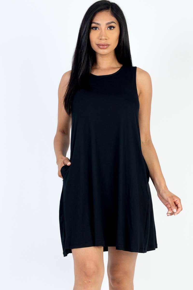 Sleeveless Flare Mini Dress: Black