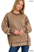 Acid Wash Exposed-seam Fleece Sweatshirt: Mocha
