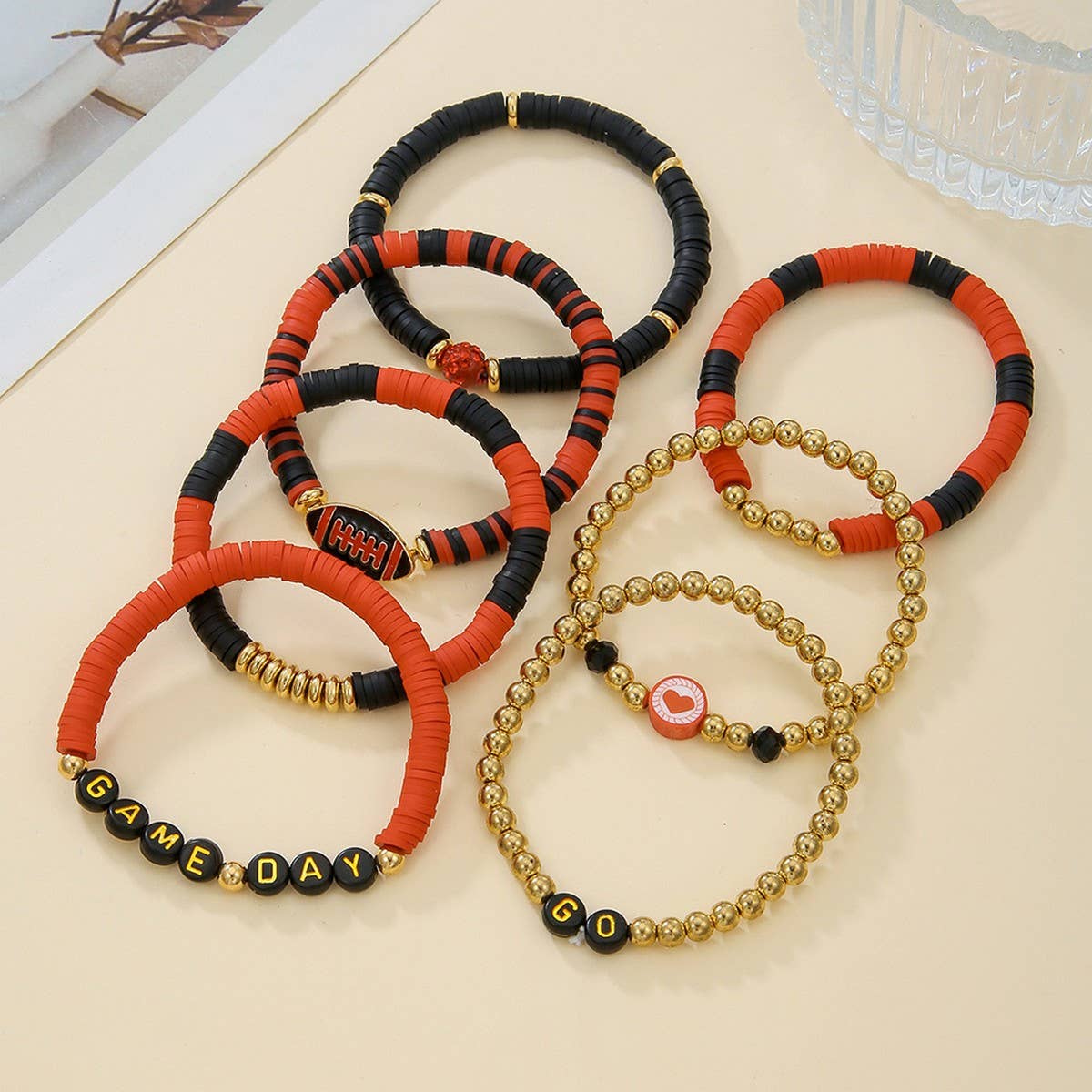 Football Soft Clay Bracelet Set: Red/Black