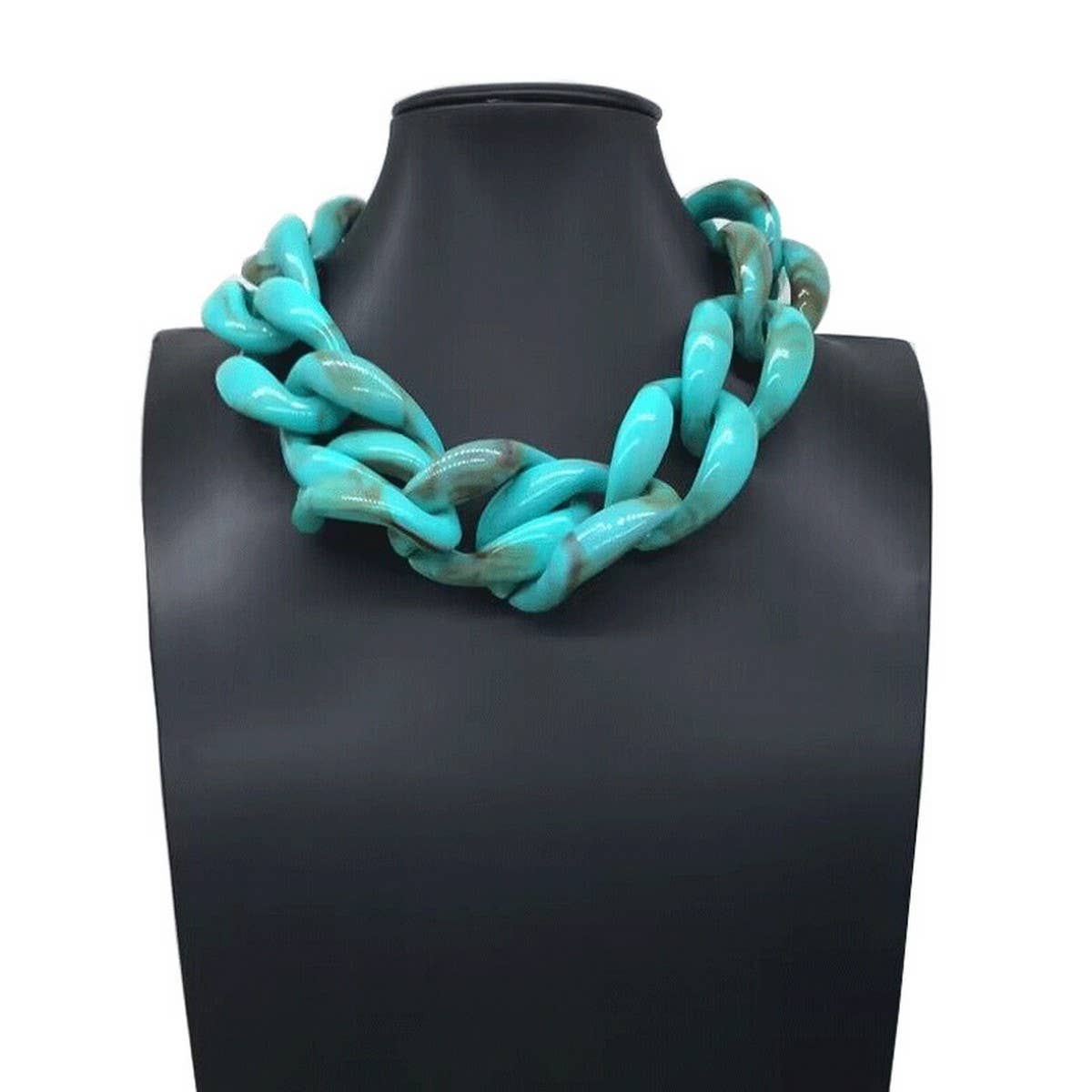 Chain Link Necklace & Earring Set: Blue