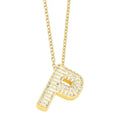 Gold Rhinestone Letter Initial Pendant Necklace: P