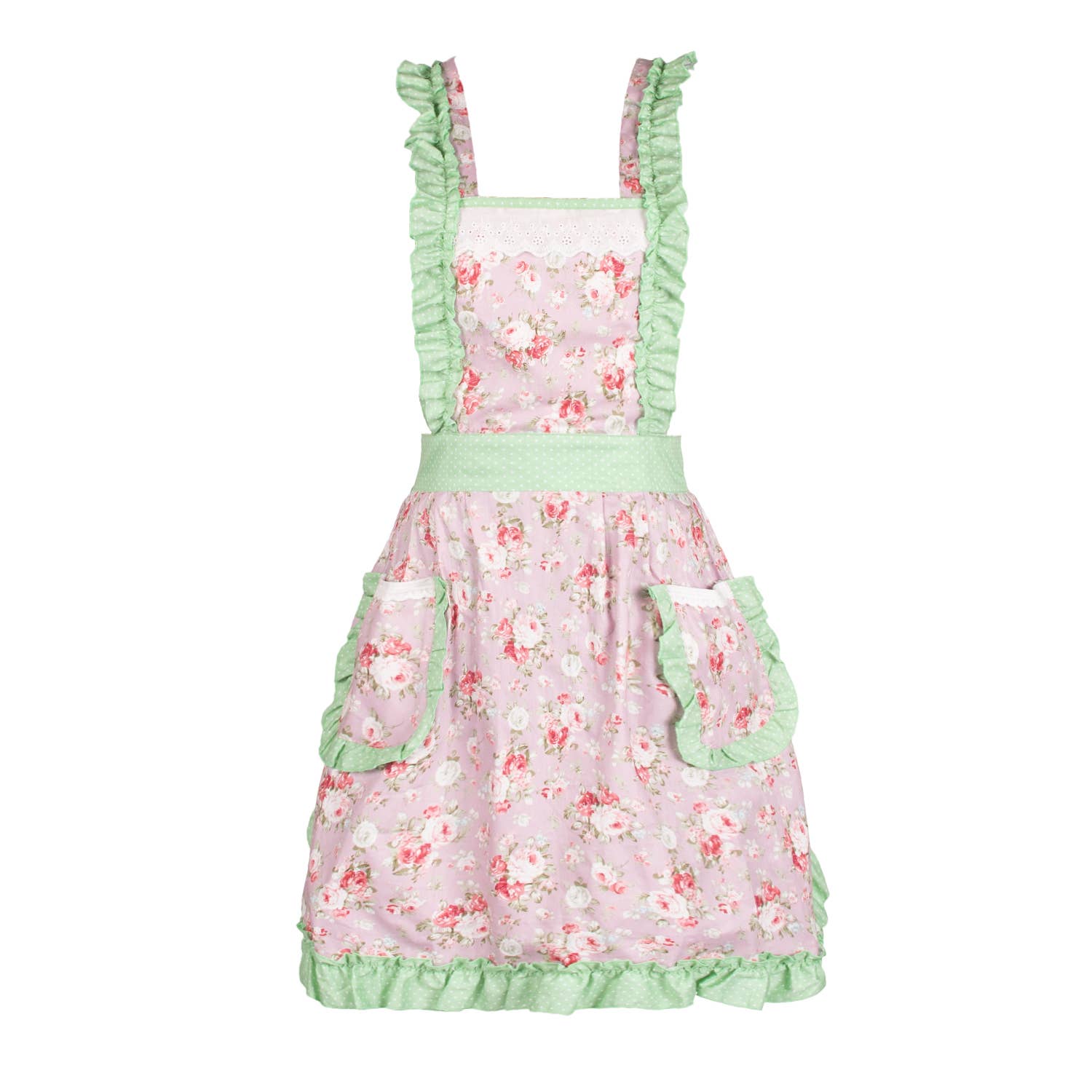 Apron With Pockets: Pink/Green